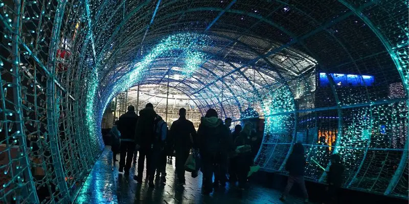 Colorful neon tunnel experience inside aya universe dubai attraction