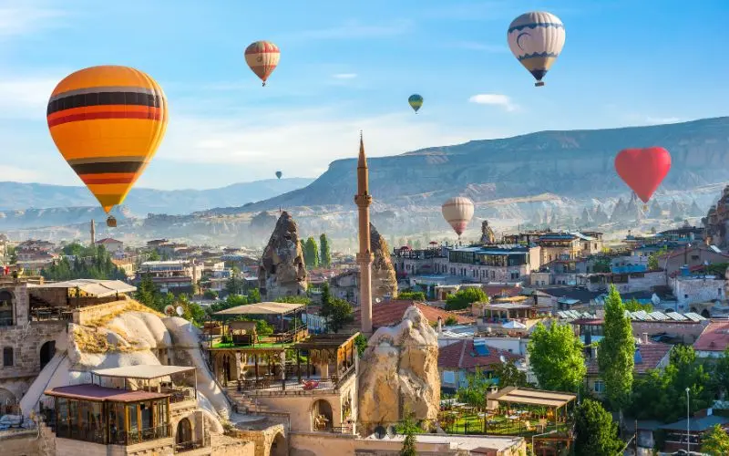 Hot air balloons over cappadocia valleys