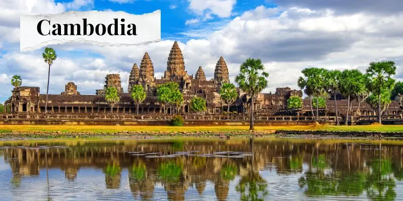 Angkor wat temple complex at sunrise in siem reap, cambodia