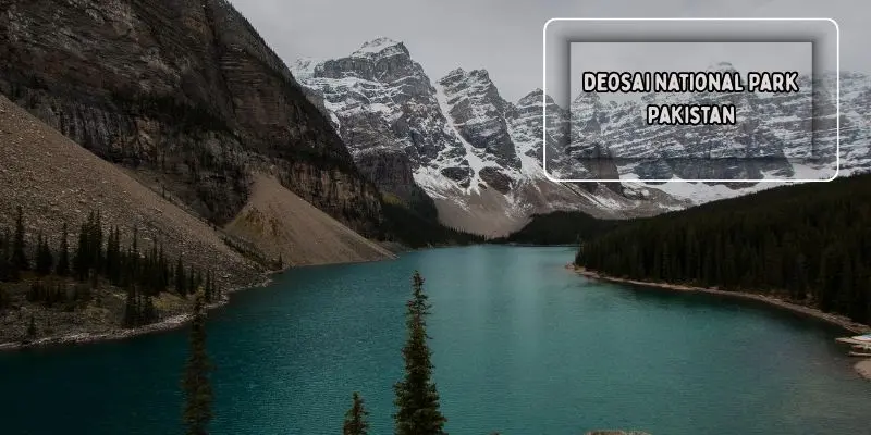 Crystal blue lake in deosai national park with rugged mountains