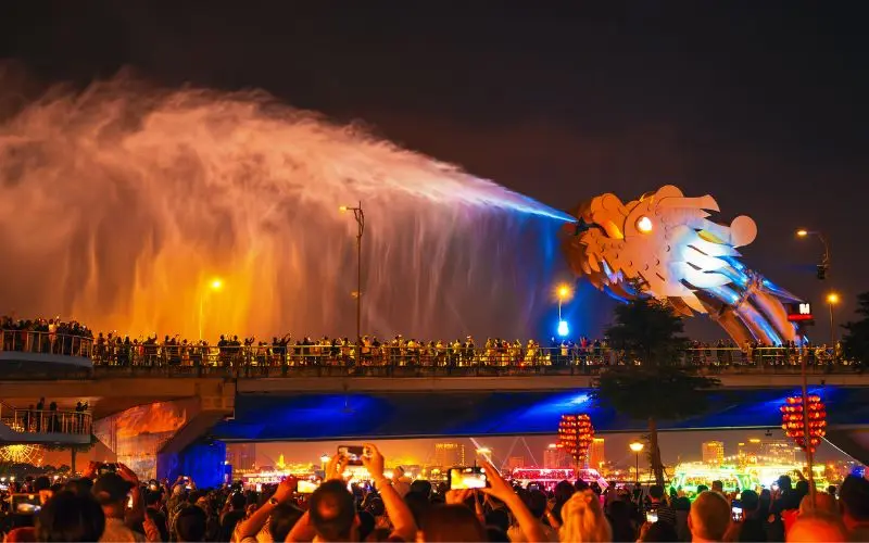 Dragon bridge fire show in da nang