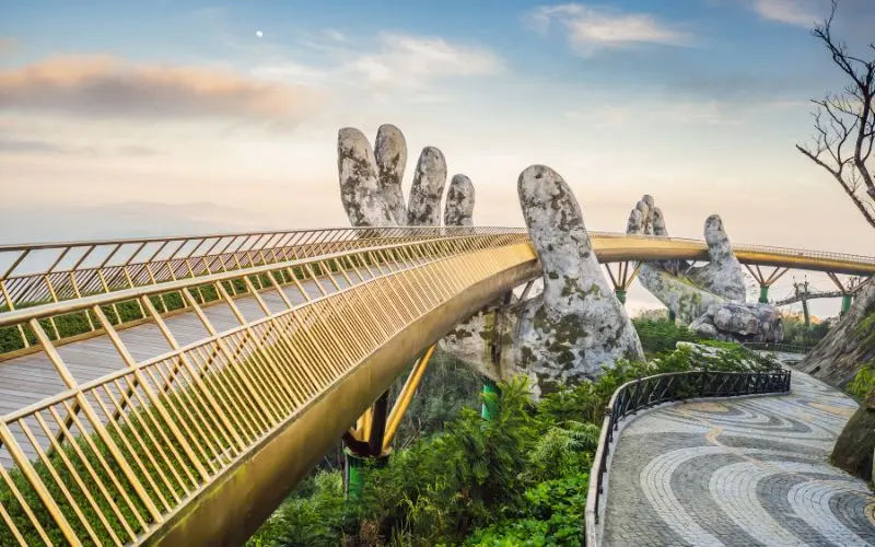 Golden bridge with stone hands in da nang
