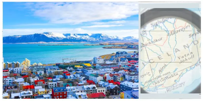 Iceland with snowy mountain view and ocean