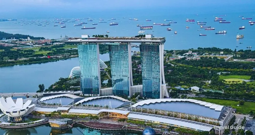 Scenic view of marina bay sands towers and singapore cityscape