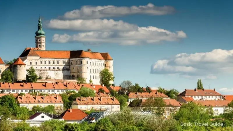 Mikulov town in the czech republic with historic castle and red-roofed houses