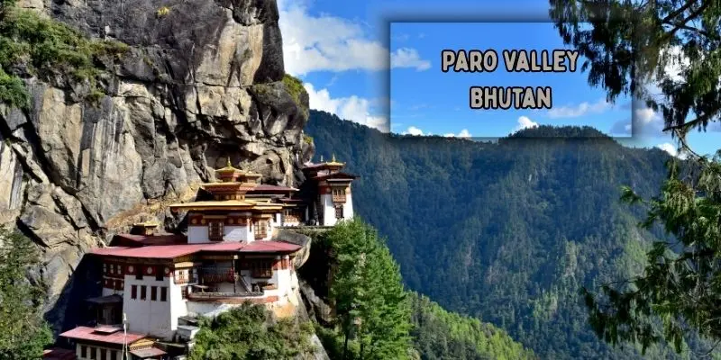 Paro valley surrounded by green hills and mountains in bhutan