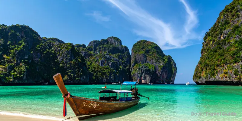 Railay beach in thailand with limestone cliffs and turquoise waters