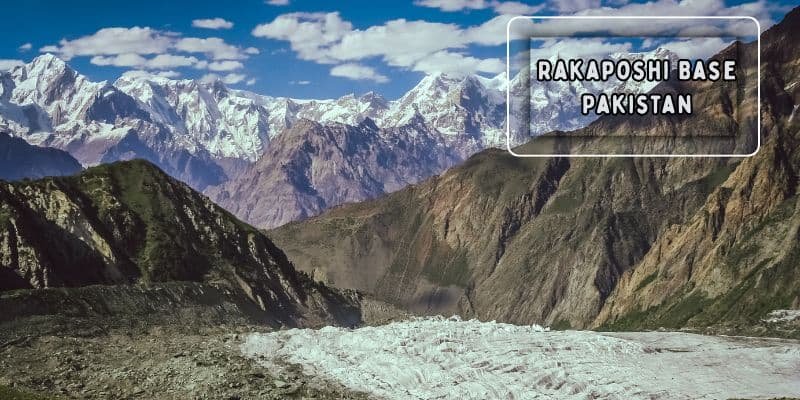 Rakaposhi base camp with towering snow-covered peak
