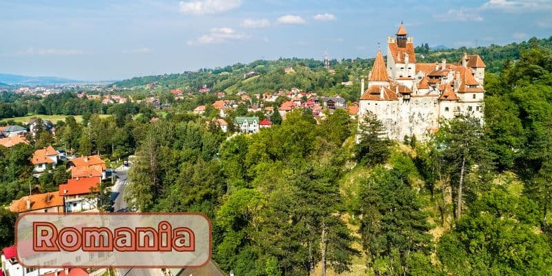 Bran castle surrounded by mountains in romania