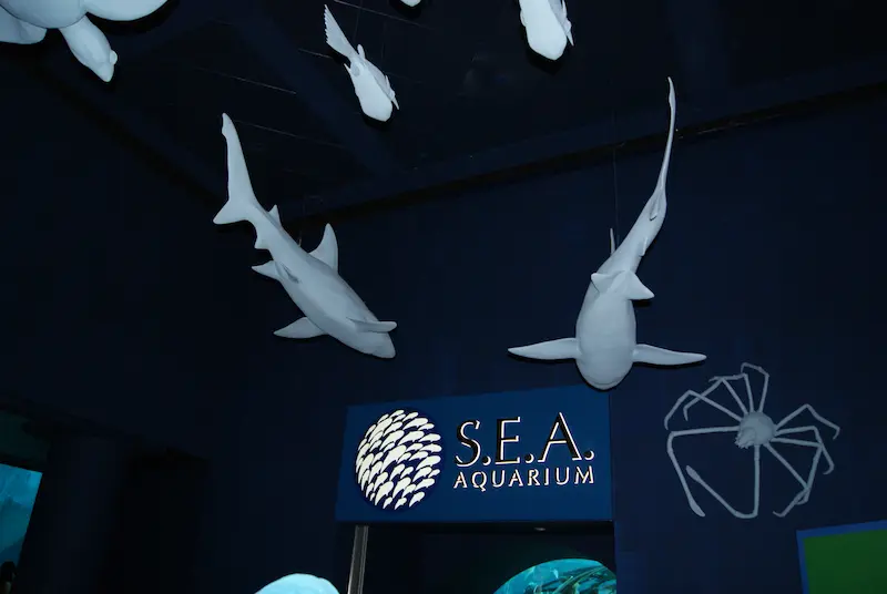 S. E. A. Aquarium interior showing large marine life tanks at resorts world sentosa, singapore
