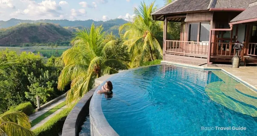 Luxury hotel in ubud, bali with outdoor pool and jungle landscape