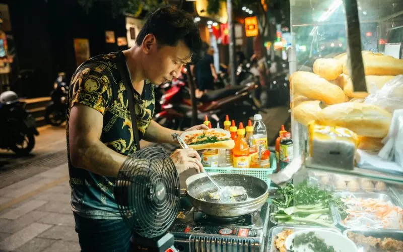 Vietnamese street food dishes and local market