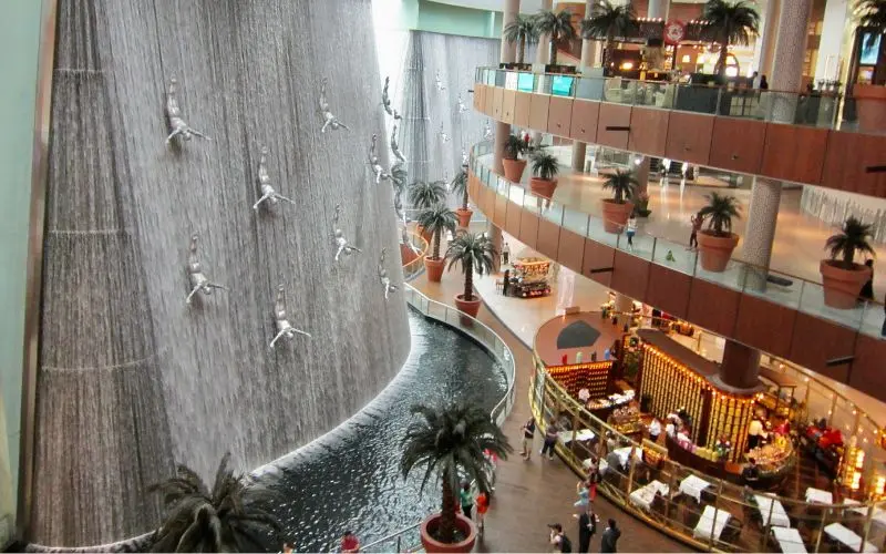 Water fountain feature outside dubai mall in downtown dubai
