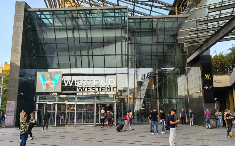 Westend city center budapest modern urban shopping mall entrance view