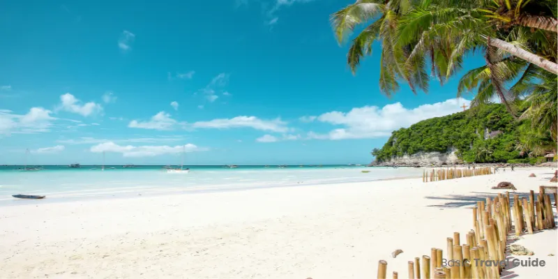 White beach in boracay, philippines with white sand and turquoise water