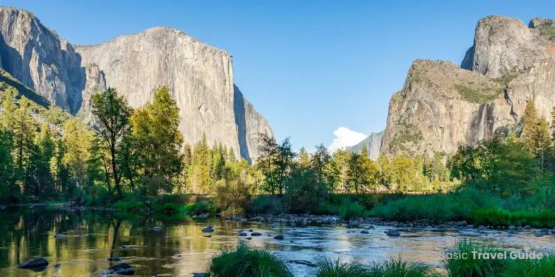 Yosemite national park in california with granite cliffs, pine trees, and scenic valley views