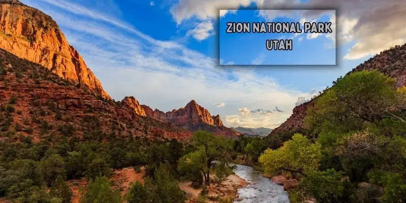 Towering red rock cliffs in zion national park, utah