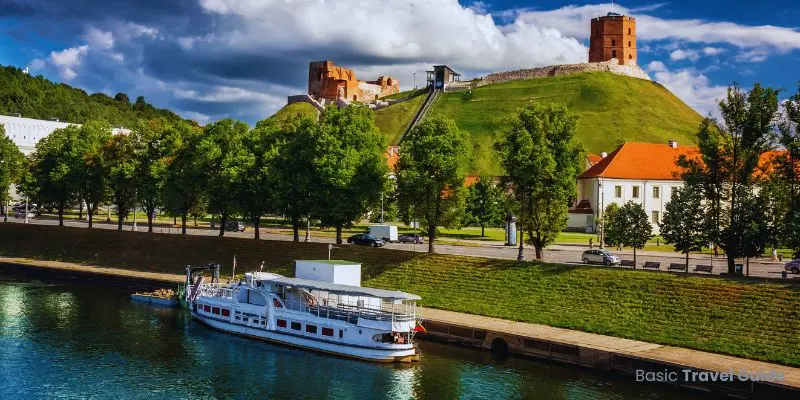 Boat floating in a quiet canal in žvėrynas, vilnius, lithuania
