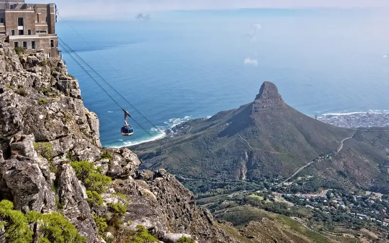 Cape town coastline with table mountain in summer