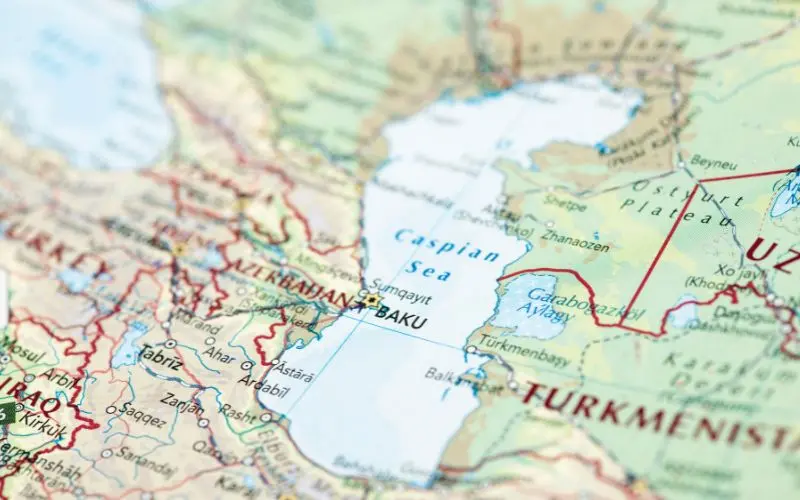 Map of the caspian sea, the largest lake in the world