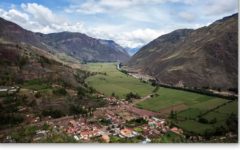 Cusco and sacred valley landscapes with inca ruins in peru