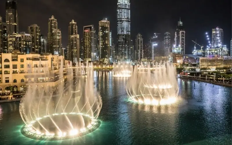 Dubai mall fountain night view