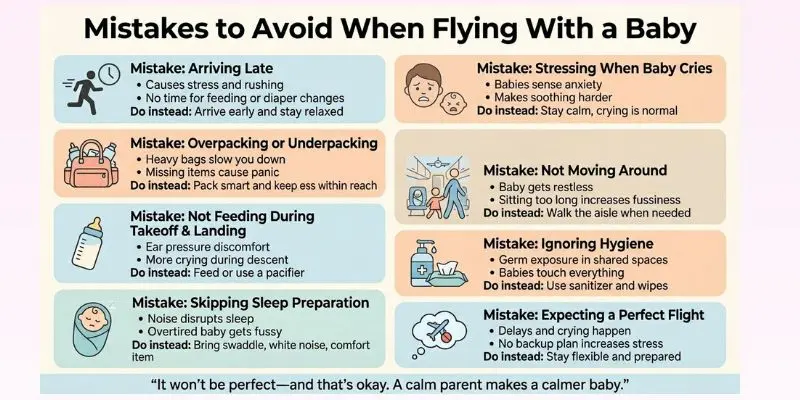 Mistakes to avoid when flying with a baby infographic