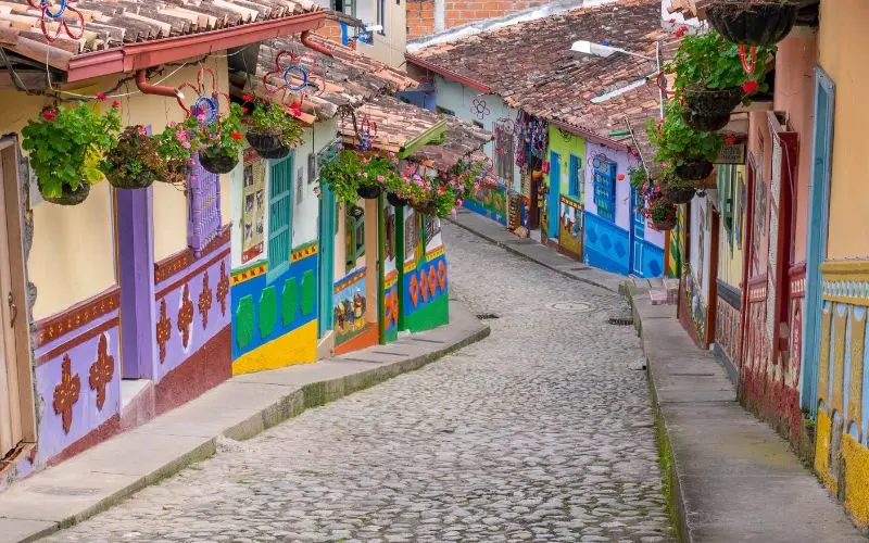 Colorful buildings with traditional zócalos in guatapé