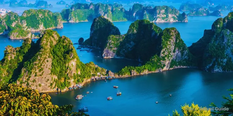 Ha long bay in vietnam with limestone karsts and emerald green waters