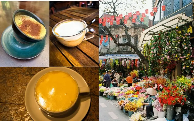 Traditional vietnamese egg coffee served in small cup in hanoi café