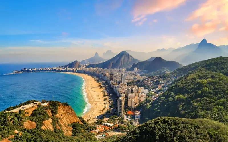 Ipanema beach with mountains and coastline in rio de janeiro