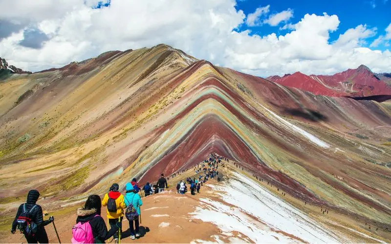 Rainbow mountain colorful landscape near cusco peru