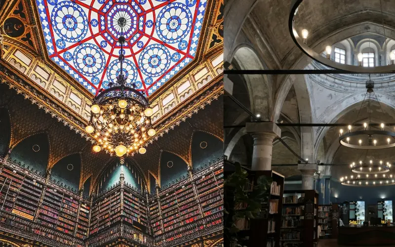 Grand interior of the royal portuguese reading room in rio de janeiro