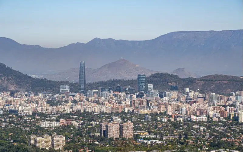 Santiago chile city skyline with andes mountains