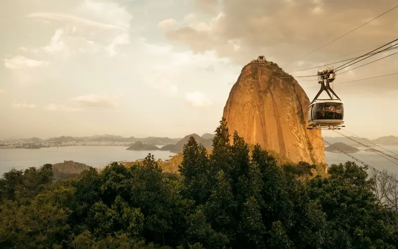 Cable car and sugarloaf mountain overlooking rio de janeiro