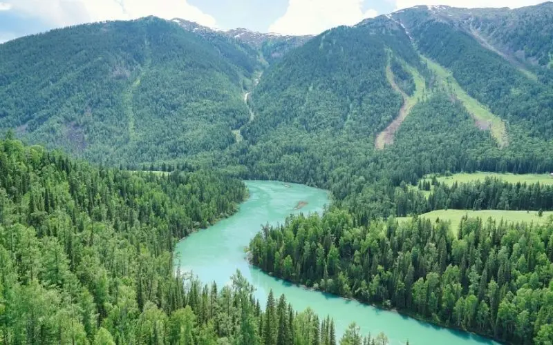 Green mountains and river in swat valley