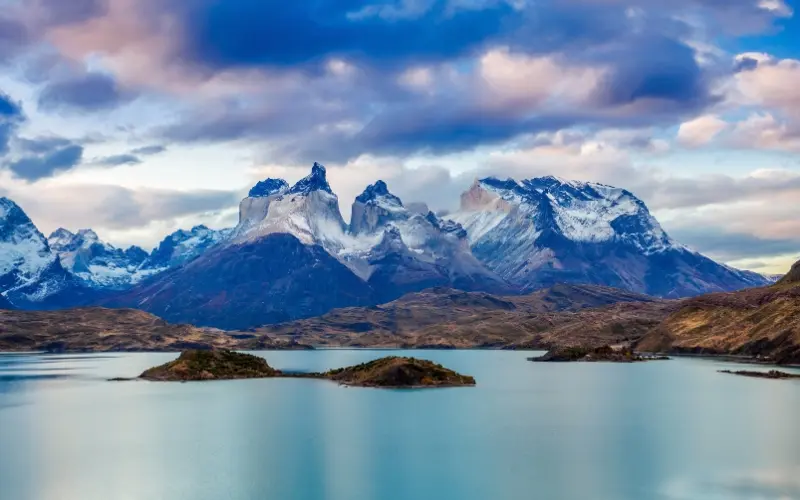 Torres del paine mountains and lake in chilean patagonia
