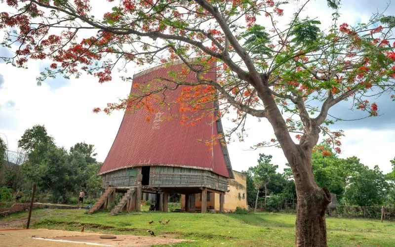Traditional ethnic houses and cultural exhibits at vietnam museum of ethnology in hanoi