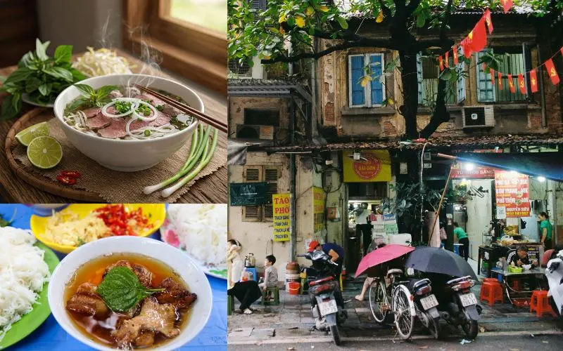 Street food in hanoi vietnam-pho and bun-cha
